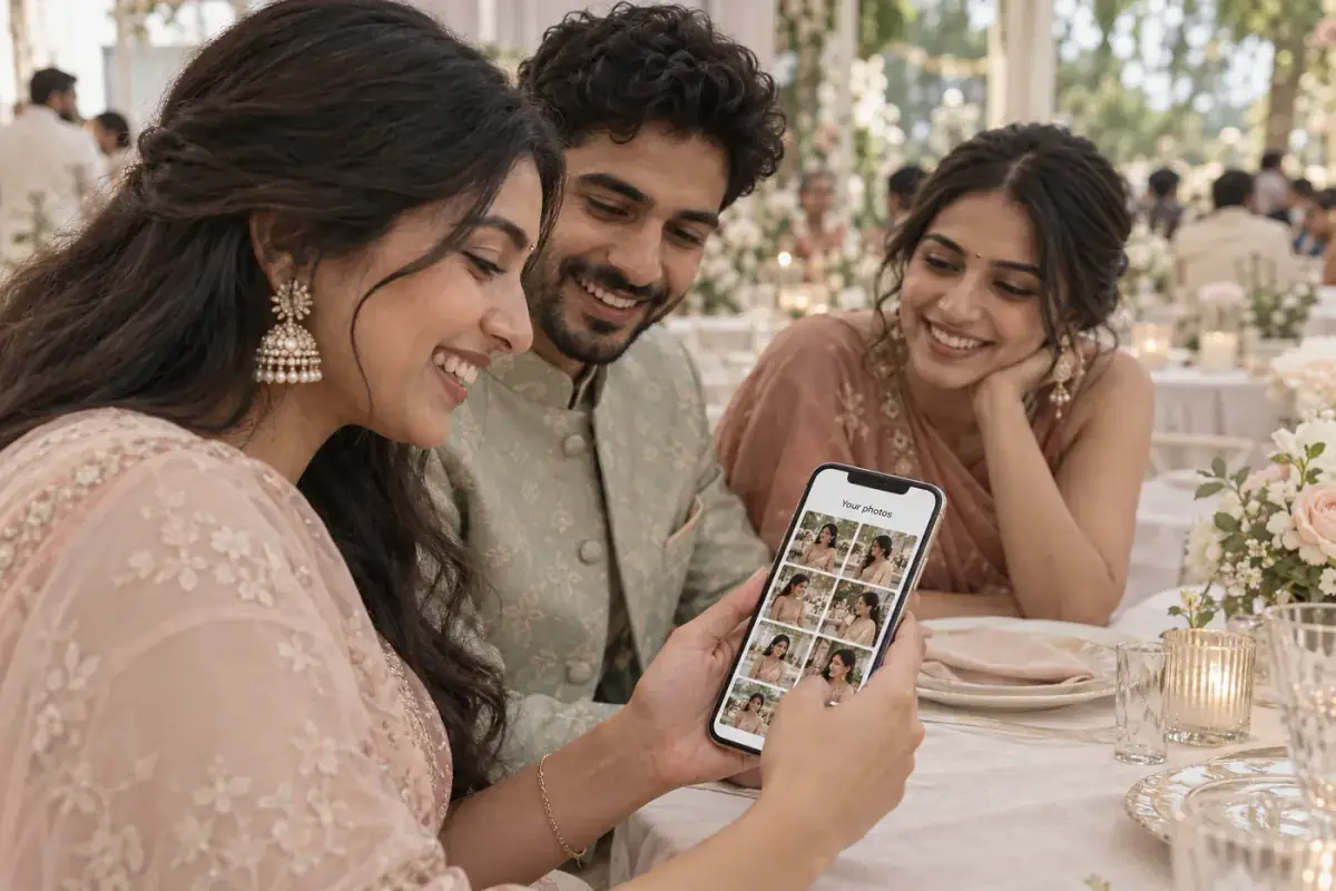 Wedding guests scanning the event QR code on their phones